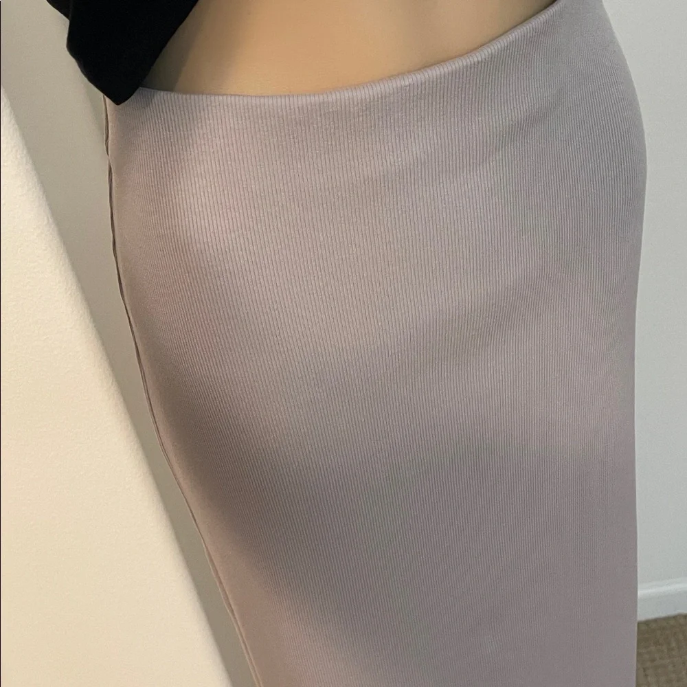 NWT H&M Cotton Ribbed Taupe Maxi Pencil Skirt - Picture 3 of 15